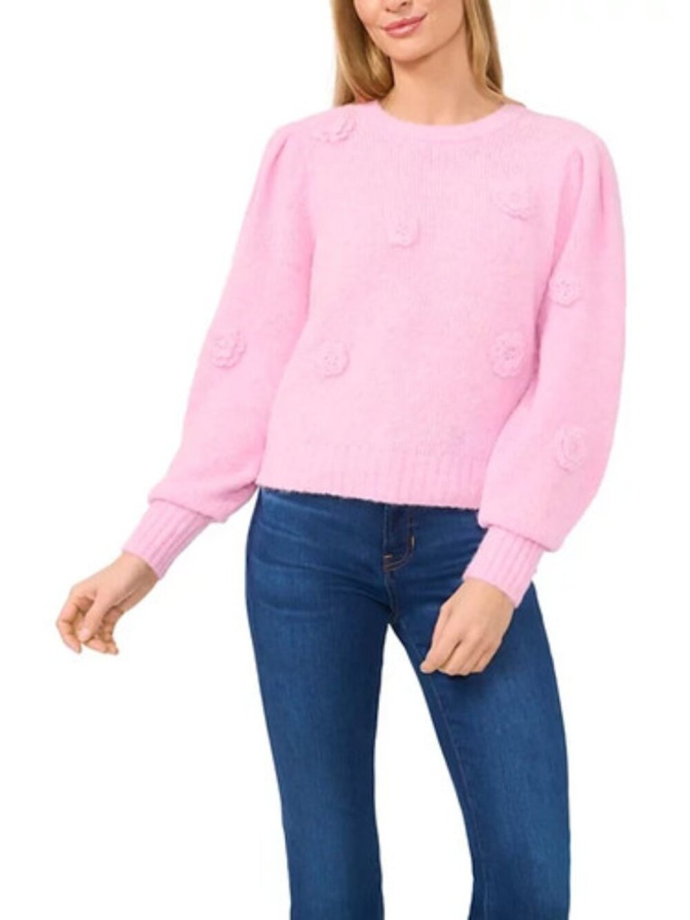 CeCe Women's Top Sweater Sz M 3D Floral Applique